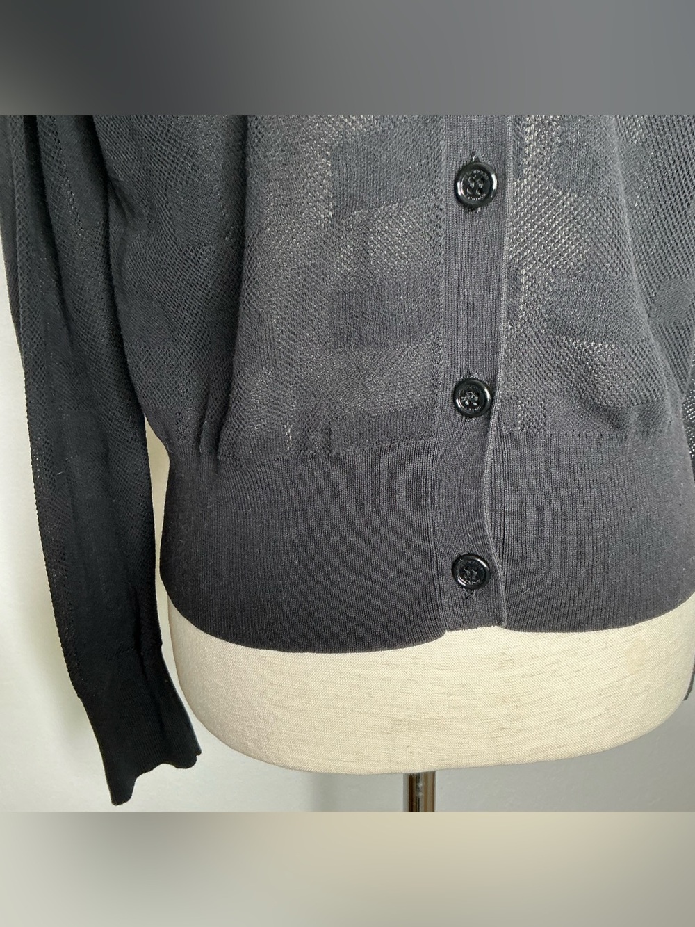 Burberry London Black V-Neck Button Front Women's Knit Cardigan Cotton Sz Large - Picture 5 of 14